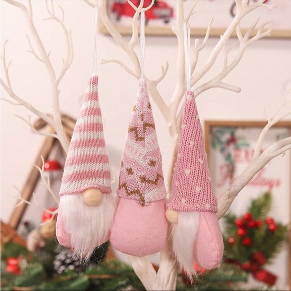 New Pink Gnome Holiday Winter Ornament Set - Picture 3 of 3
